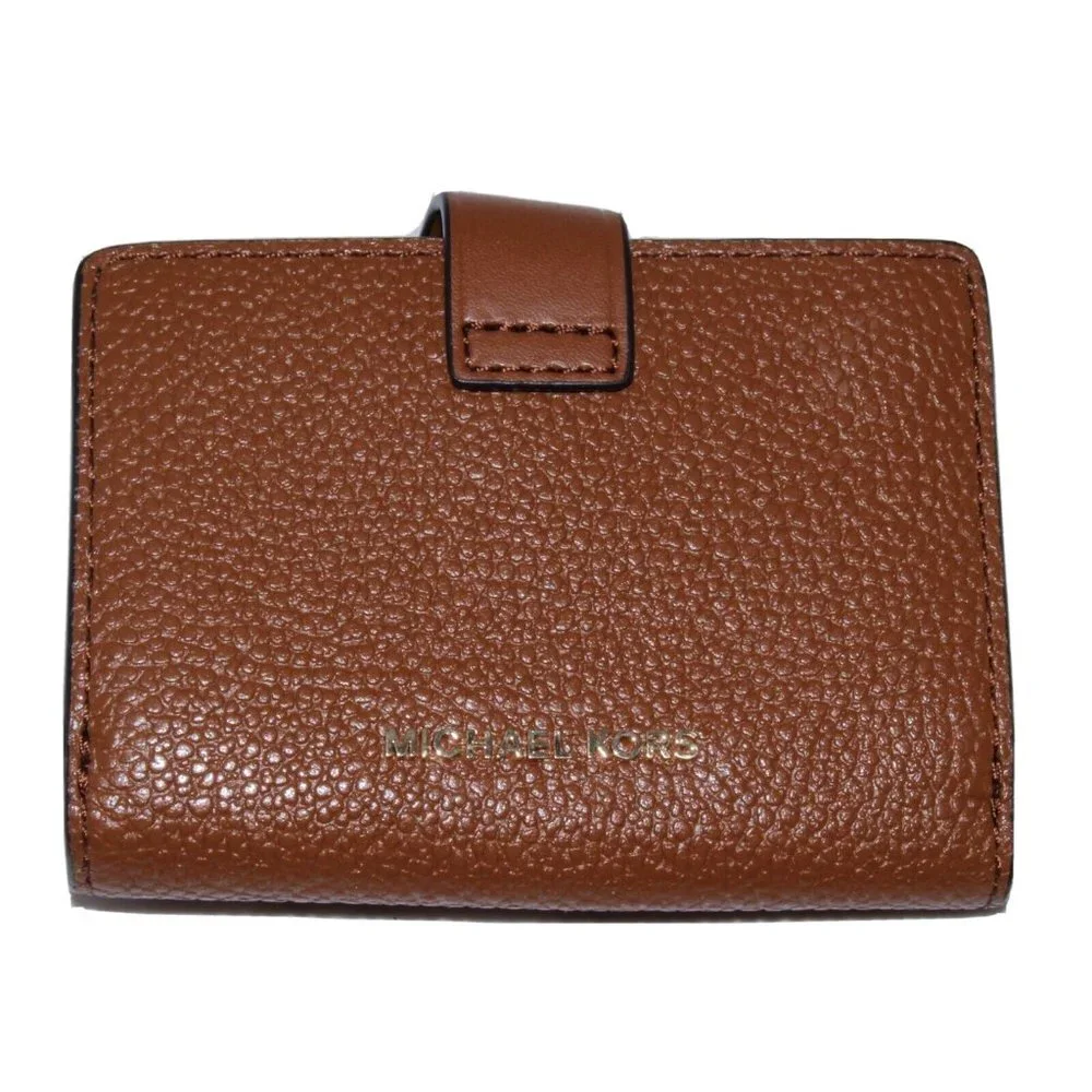 MICHAEL KORS Jet Set Travel Card Case Wallet MK Brow Pebble Leather NWT